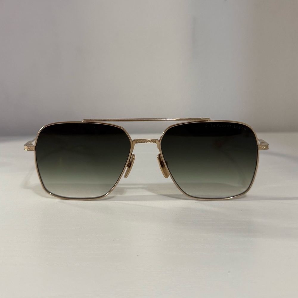 Dita Flight-Seven Aviator Brushed White Gold Sunglasses in Excellent Condition
